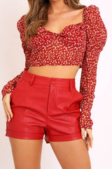 Red Faux Leather Tailored Shorts - Georgia-Shorts