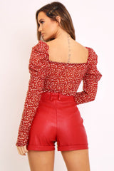 Red Faux Leather Tailored Shorts - Georgia-Shorts