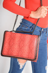 Red Faux Snake Chain Bag - Sharnie-Bags
