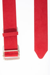 Red Faux Suede Gold Buckle Wide Belt - Tammie-Belts