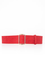 Red Faux Suede Gold Buckle Wide Belt - Tammie-Belts