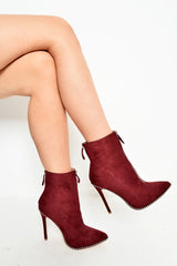 Red Faux Suede Studded Zip Up Shoe Boots - Niomi-Boots