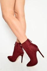 Red Faux Suede Studded Zip Up Shoe Boots - Niomi-Boots