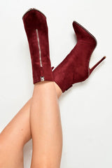 Red Faux Suede Studded Zip Up Shoe Boots - Niomi-Boots