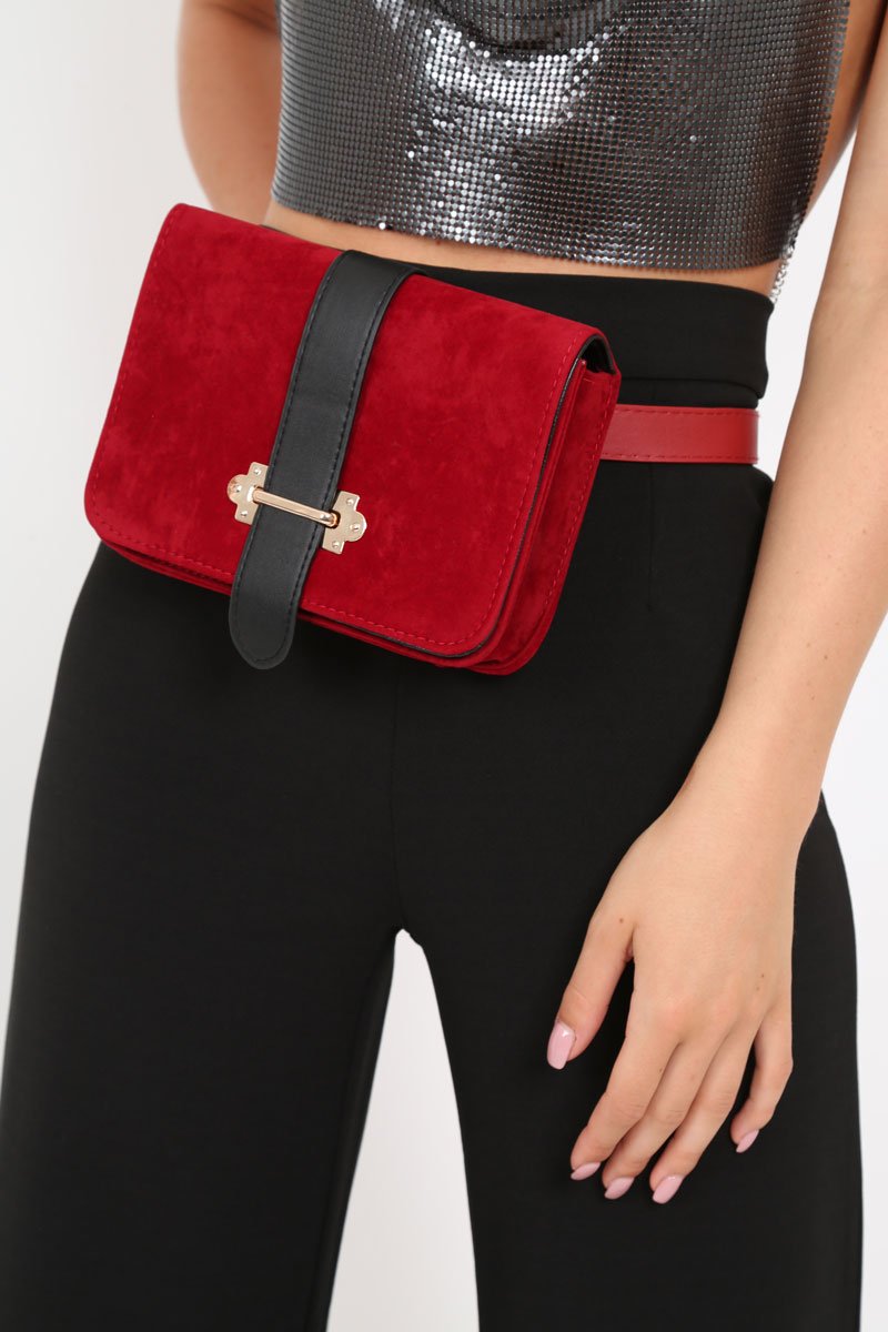 Red Faux Suede Western Bum Bag - Emera-Bags