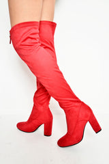 Red Faux Suede Zip Front Over The Knee Boots - Vienna-Boots