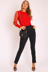 Red Fishnet Mesh Sleeve Top - Ebbie-Tops