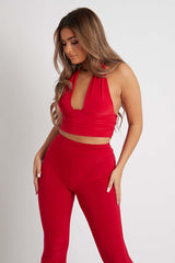 Red Flared Slinky Trousers - Teena-Trousers