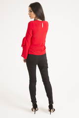 Red Flared Tied Sleeve Top - Birdie-Tops
