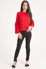 Red Flared Tied Sleeve Top - Birdie-Tops