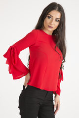 Red Flared Tied Sleeve Top - Birdie-Tops