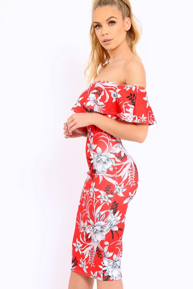 red floral bodycon dress Red Floral Bodycon Spaghetti Straps Printed Mini Homecoming Dress