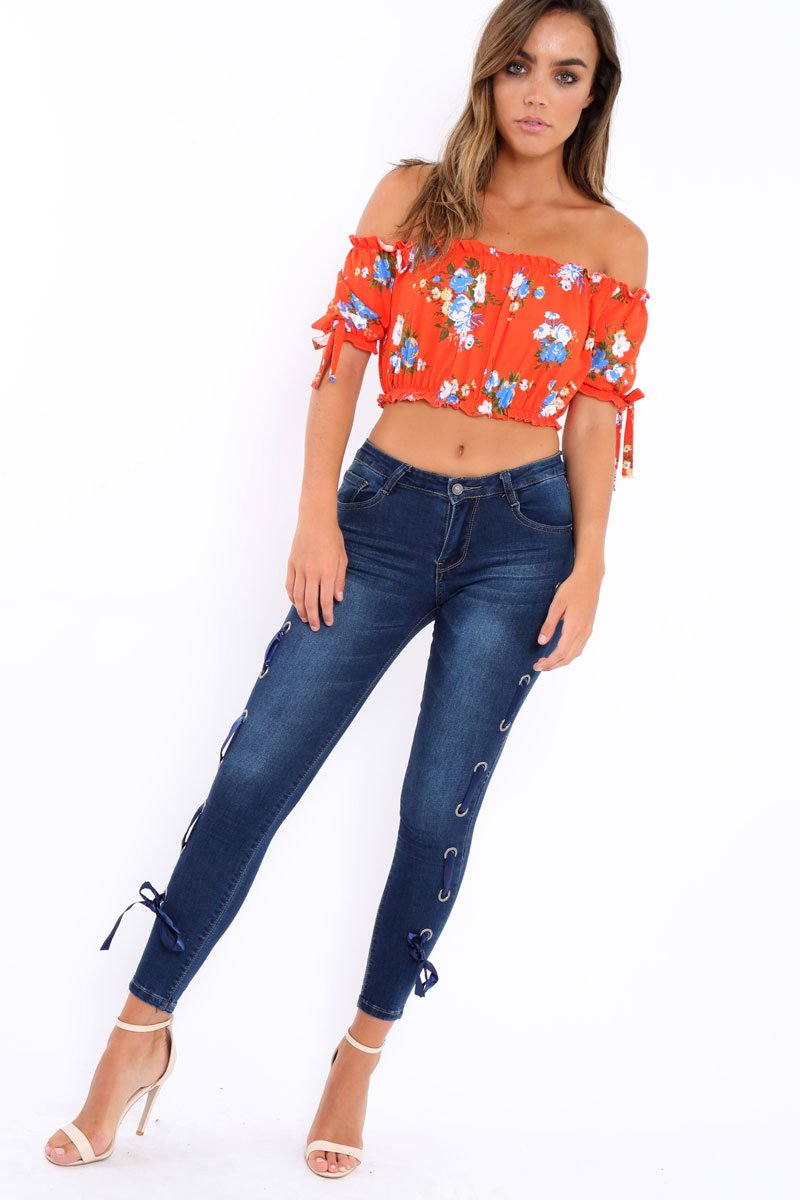 Red Floral Frill Gypsy Top - Maysia-Crop Tops