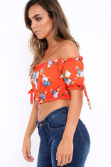 Red Floral Frill Gypsy Top - Maysia-Crop Tops