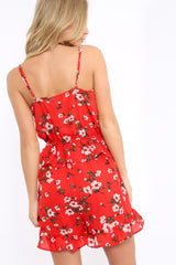 Red Floral Frill Playsuit - Alina-Playsuits