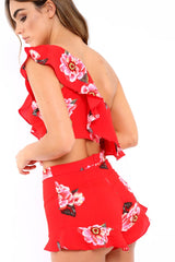 Red Floral One Shoulder Co-ord - Ivree-Co-ords