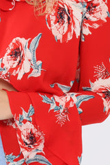 Red Floral One Sleeved Crop Top - Beatrice-Crop Tops
