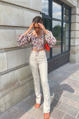 Red Floral Ruched Centre Bardot Crop Top - Heily-Crop Tops