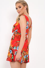 Red Floral Tie Front Dress - Daylen-Dresses