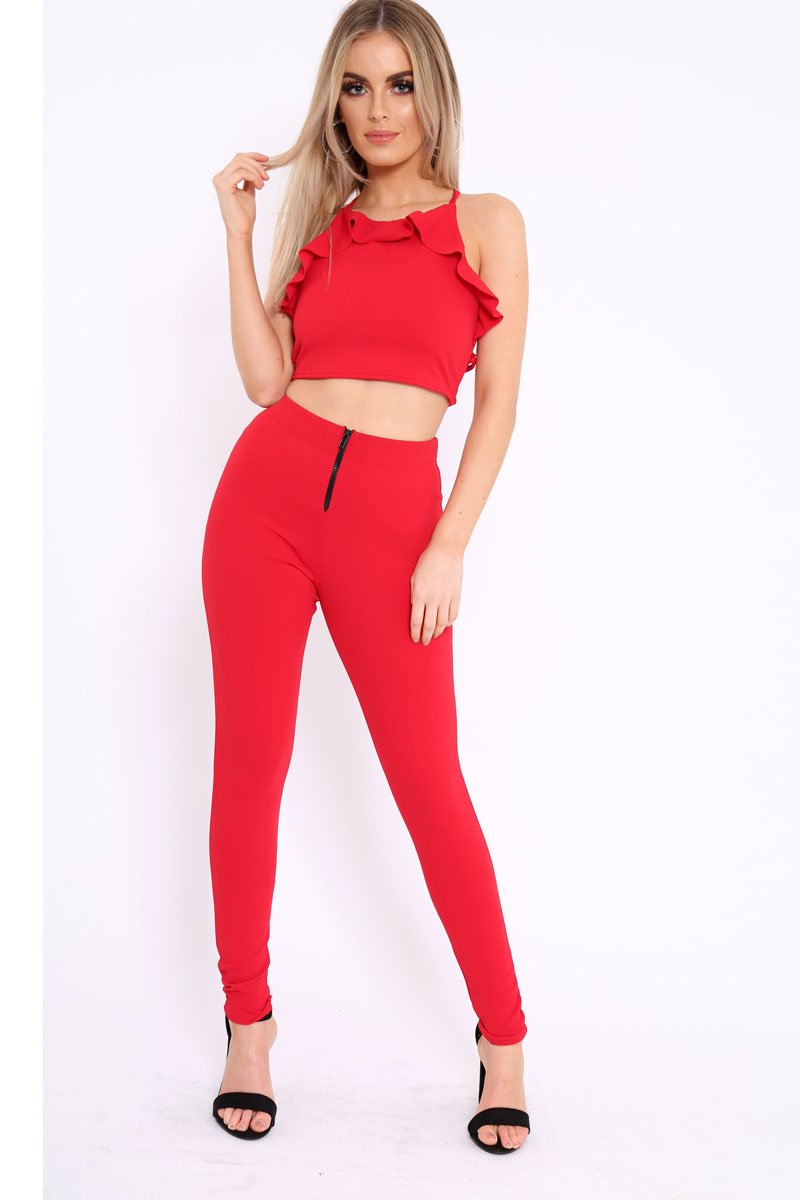 Red Frill Cami and Trousers Co-ord - Autymn-Co-ords