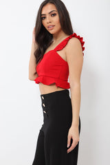 Red Frill Crop Top - Reta-Crop Tops