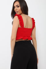 Red Frill Crop Top - Reta-Crop Tops