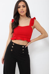 Red Frill Crop Top - Reta-Crop Tops