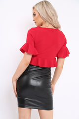 Red Frill Hem Crop Top - Iyannah-Tops
