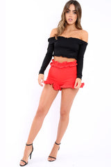Red Frill Hem Shorts - Malvina-Shorts