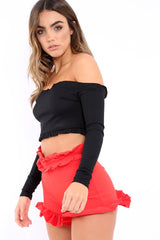 Red Frill Hem Shorts - Malvina-Shorts