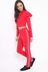 Red Frill Hem Sports Trim Tracksuit - Breanna-Loungewear