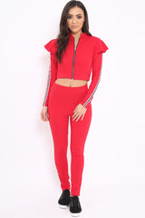 Red Frill Hem Sports Trim Tracksuit - Breanna-Loungewear