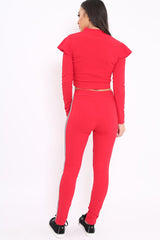 Red Frill Hem Sports Trim Tracksuit - Breanna-Loungewear