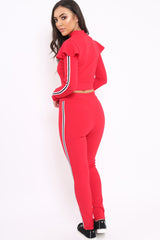 Red Frill Hem Sports Trim Tracksuit - Breanna-Loungewear