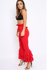 Red Frill Hem Triple Tiered Frill Hem Trousers - Karla-Trousers