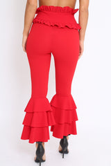 Red Frill Hem Triple Tiered Frill Hem Trousers - Karla-Trousers