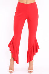 Red Frill Hem Trousers - Ashlie-Trousers