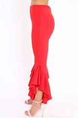 Red Frill Hem Trousers - Ashlie-Trousers