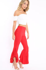 Red Frill Hem Trousers - Ashlie-Trousers