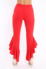 Red Frill Hem Trousers - Ashlie-Trousers