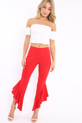 Red Frill Hem Trousers - Ashlie-Trousers