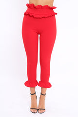 Red Frill Hem Trousers - Paisley-Trousers