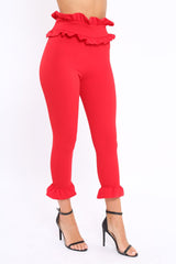Red Frill Hem Trousers - Paisley-Trousers