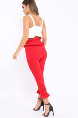 Red Frill Hem Trousers - Paisley-Trousers