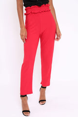 Red Frill Hem Wide Legged Trousers - Megan-Trousers
