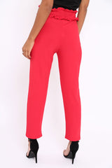 Red Frill Hem Wide Legged Trousers - Megan-Trousers