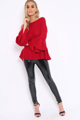 Red Frill Hem and Sleeve Jumper - Imogen-Jumper