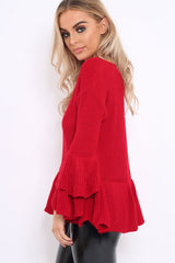 Red Frill Hem and Sleeve Jumper - Imogen-Jumper