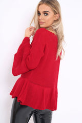 Red Frill Hem and Sleeve Jumper - Imogen-Jumper