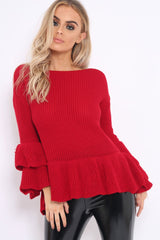 Red Frill Hem and Sleeve Jumper - Imogen-Jumper